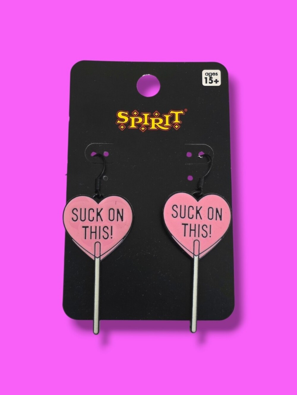 Spirit Halloween Pink Heart Lollipop Suck On This Earrings